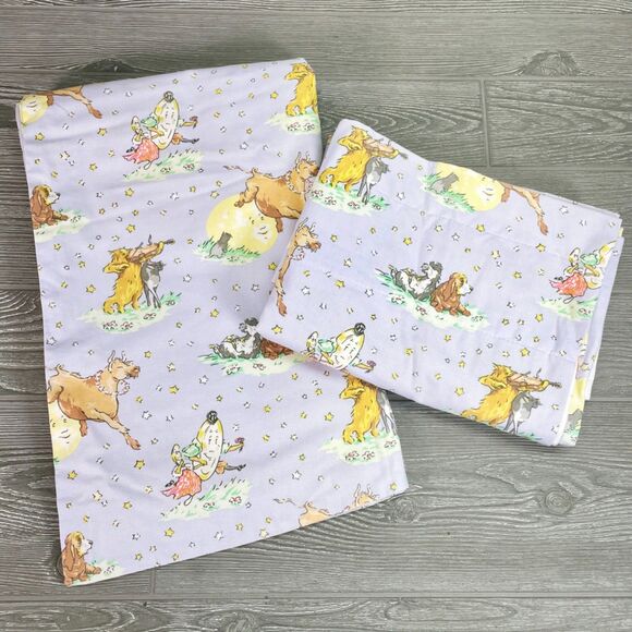 Laura Ashley Nursery Rhyme Curtain Valances Hey Diddle Cow Moon - Set of TWO! - Picture 1 of 12